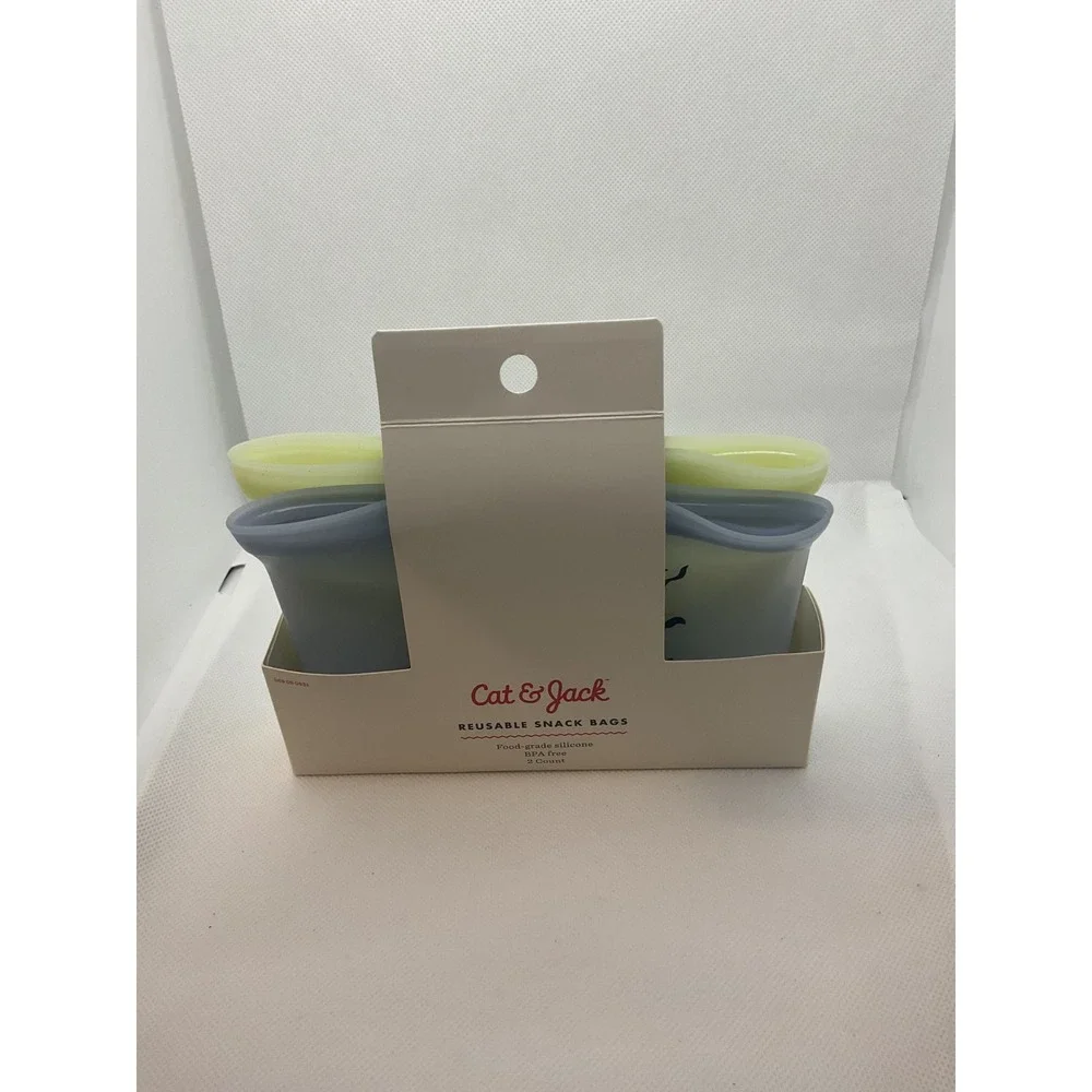 NWT Cat & Jack Reusable Silicone Snack Bags 2 Count Shark BlueGreen BPA Free NEW